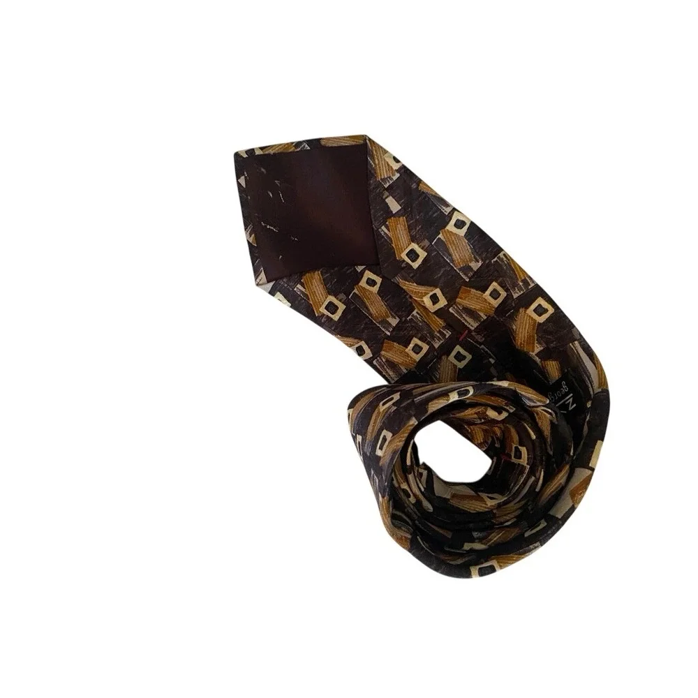 Zylos‎ George Machado Mens Silk Tie Abstract Geometric Brown Gray Made in USA